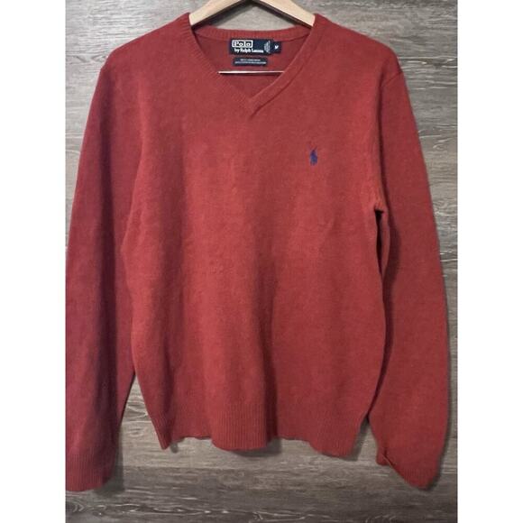 VTG Polo Ralph Lauren Classic 100% Lambswool Italian V-Neck Sweater Sz M Orange - Picture 1 of 7